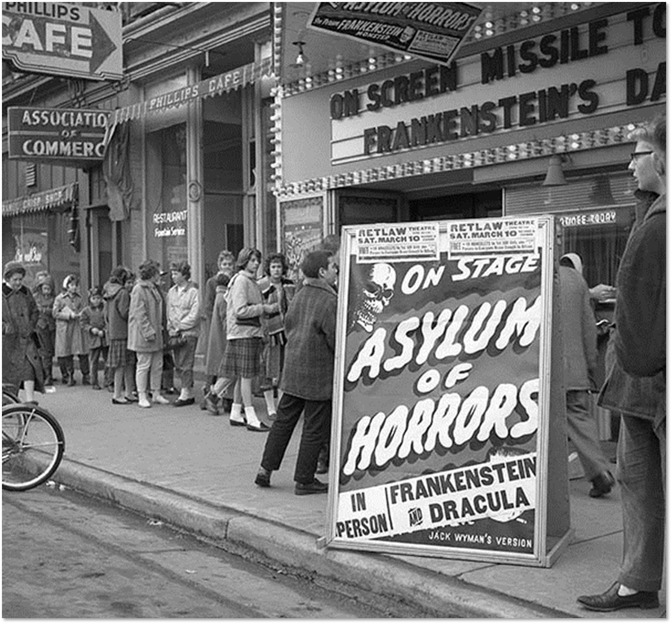Photo shows teens waiting in ticket line at Retlaw Theater